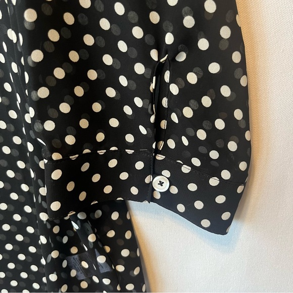 Susan Graver blouse L Black white polka dot Sheer Button up Long sleeve top - Picture 4 of 7